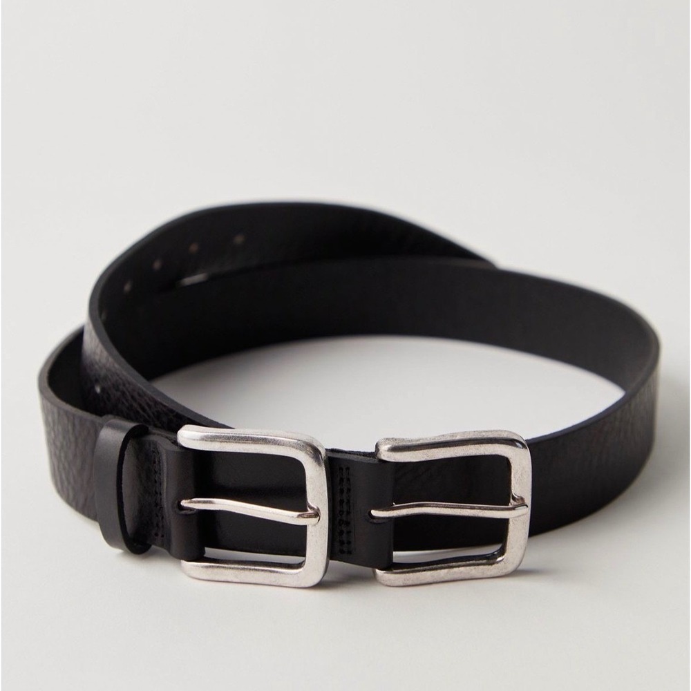Free People Sabo Double Buckle Belt silver black leather small medium new nwt